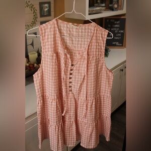 Peach Gingham Sleeveless Babydoll Top 🍑🤍